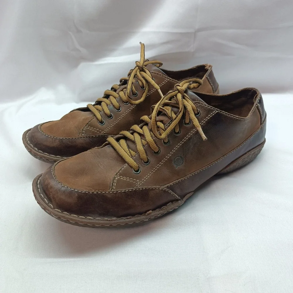 Born Mens Leather Sneakers Brown Lace Up Low Top M6061 F4 Size 11.5 EU 45.5